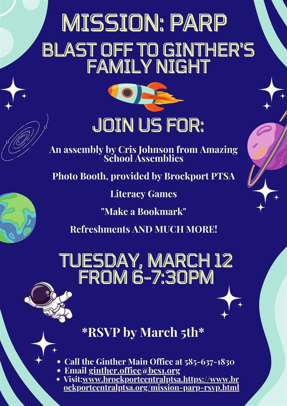  flyer for ginther family night